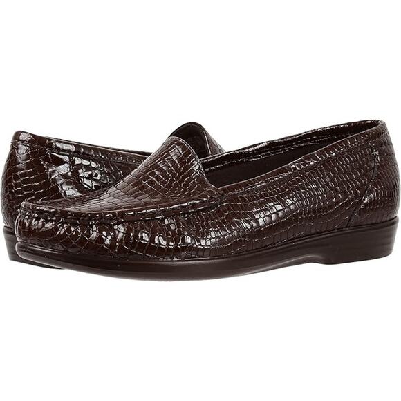 SAS Shoes - SAS Simplify Brown Faux Croc Patent Leather Comfort Loafers 8W